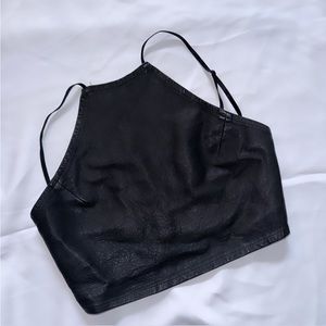 American apparel black real leather halter top